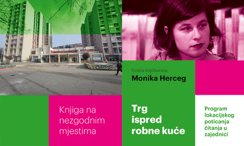 Knjiga na nezgodnim mjestima: Monika Herceg na trgu ispred robne kuće na Vežici (i naravno, nebodera)